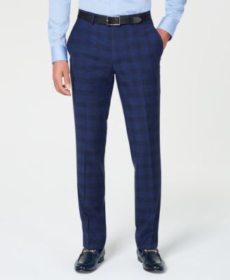 Kenneth Cole Reaction Men's Ready Flex Slim-Fit Stretch Dark Blue Plaid Suit