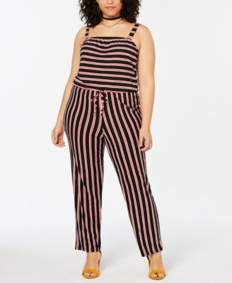 Planet Gold - Trendy Plus Size Striped Jumpsuit
