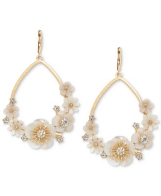 Gold-Tone White Flower Drop Earrings