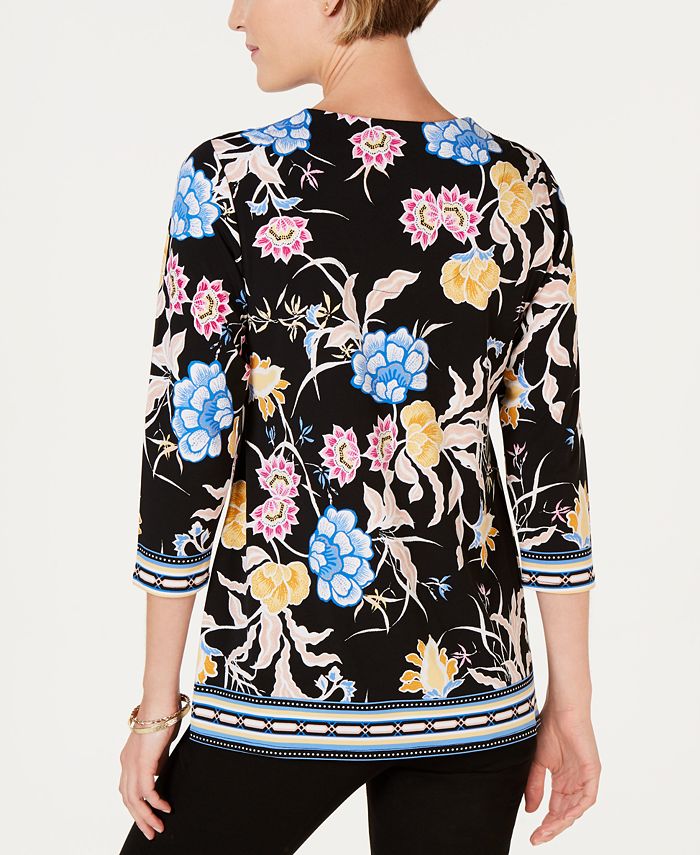 JM Collection Floral-Print Studded Tunic Top, Created for Macy's - Macy's