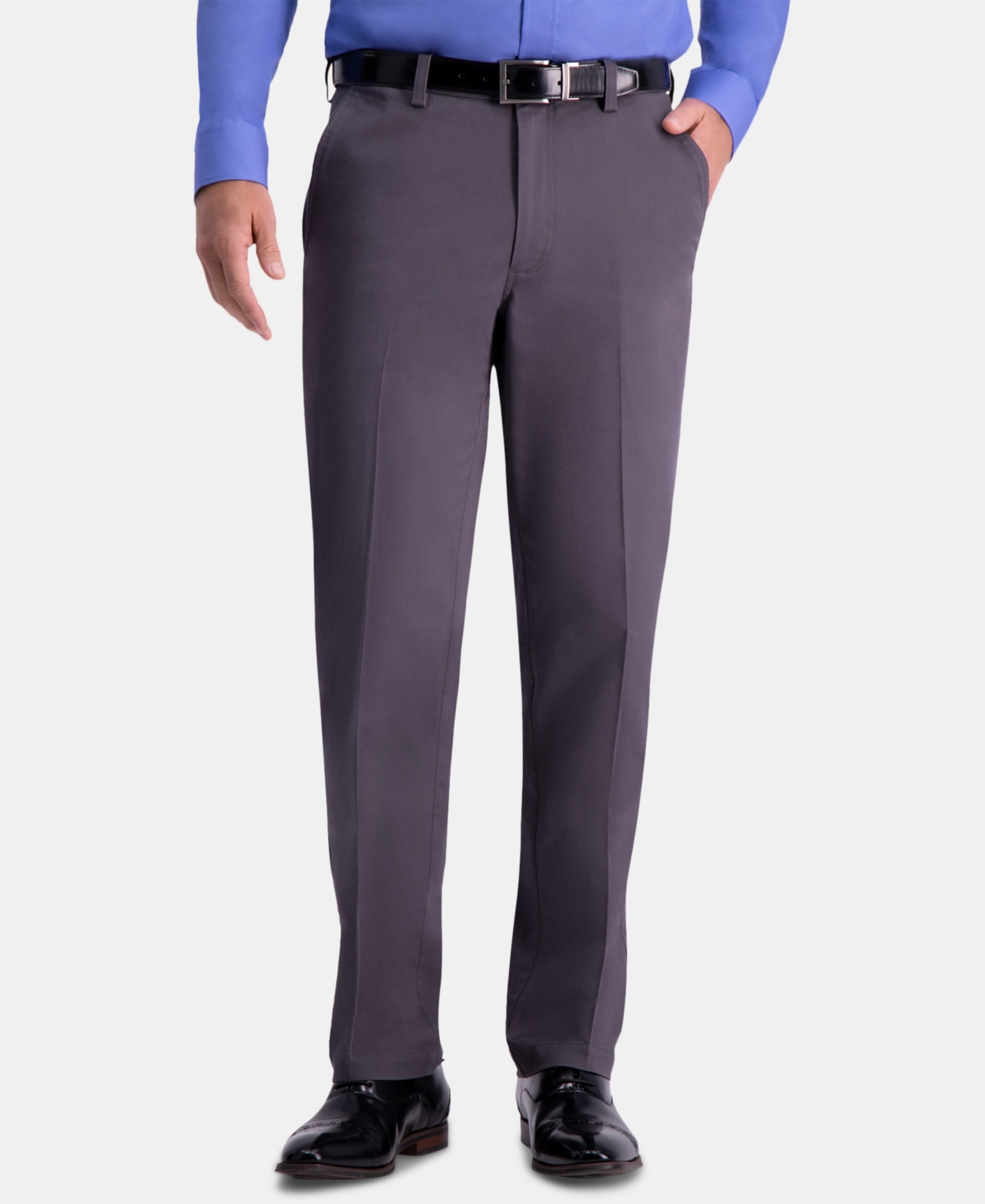 Men's Premium Comfort Khaki Classic-Fit 2-Way Stretch Wrinkle Resistant Flat Front Stretch Casual Pants - Dark Navy