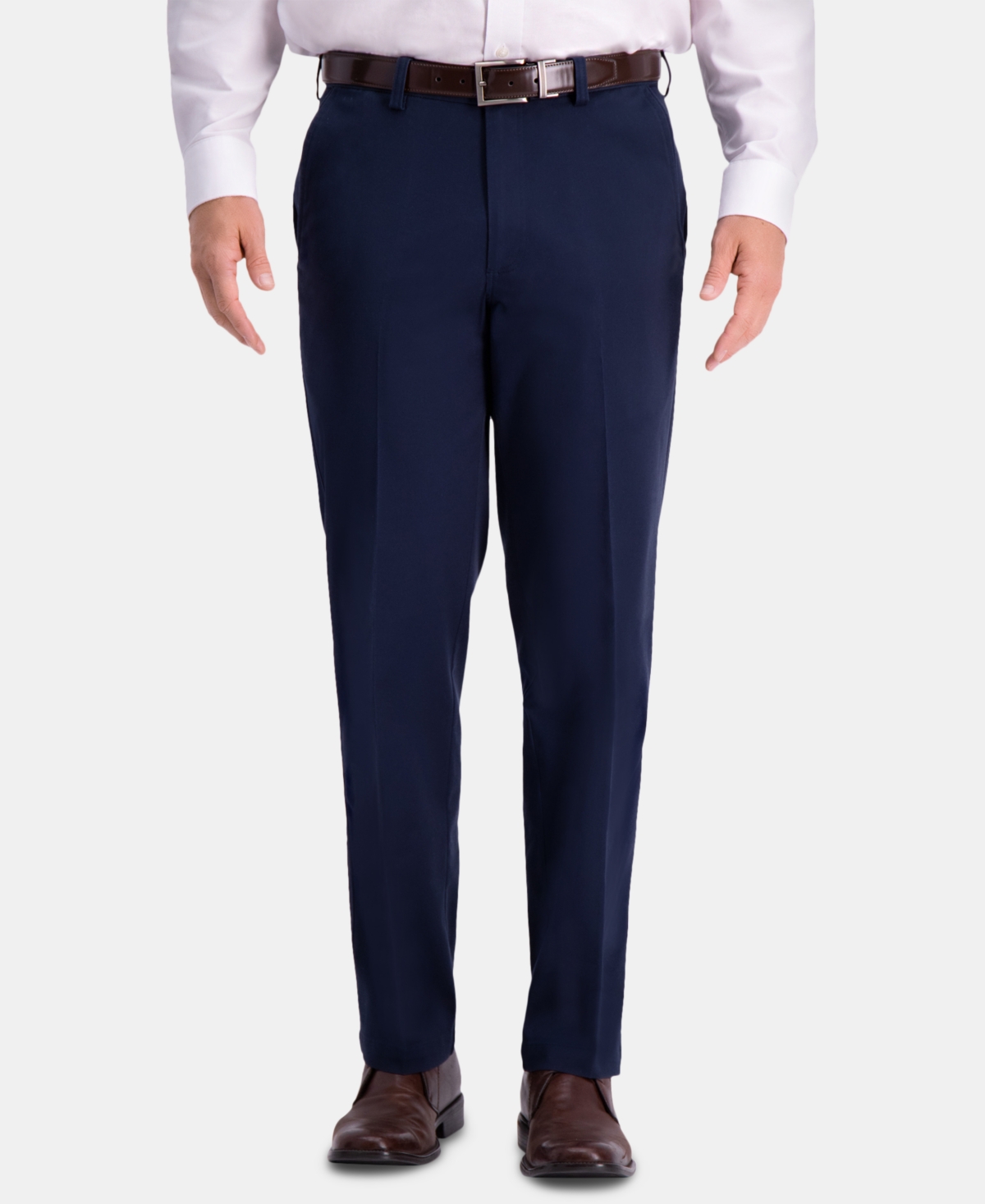 Men's Premium Comfort Khaki Classic-Fit 2-Way Stretch Wrinkle Resistant Flat Front Stretch Casual Pants - Dark Navy