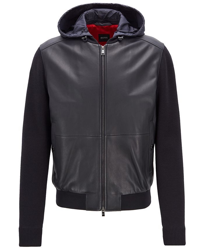 Hugo Boss BOSS Men's Regular/Classic Fit Hooded Leather Jacket ...