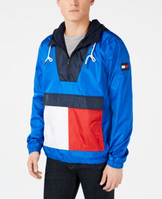 Tommy Hilfiger Men's Gaff Colorblocked 1/4-Zip Hooded Logo Jacket ...