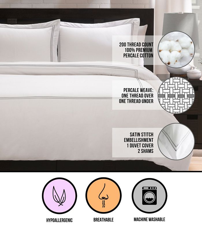 Ella Jayne 100 Cotton Percale 3 Piece Duvet Set with Satin Stitching