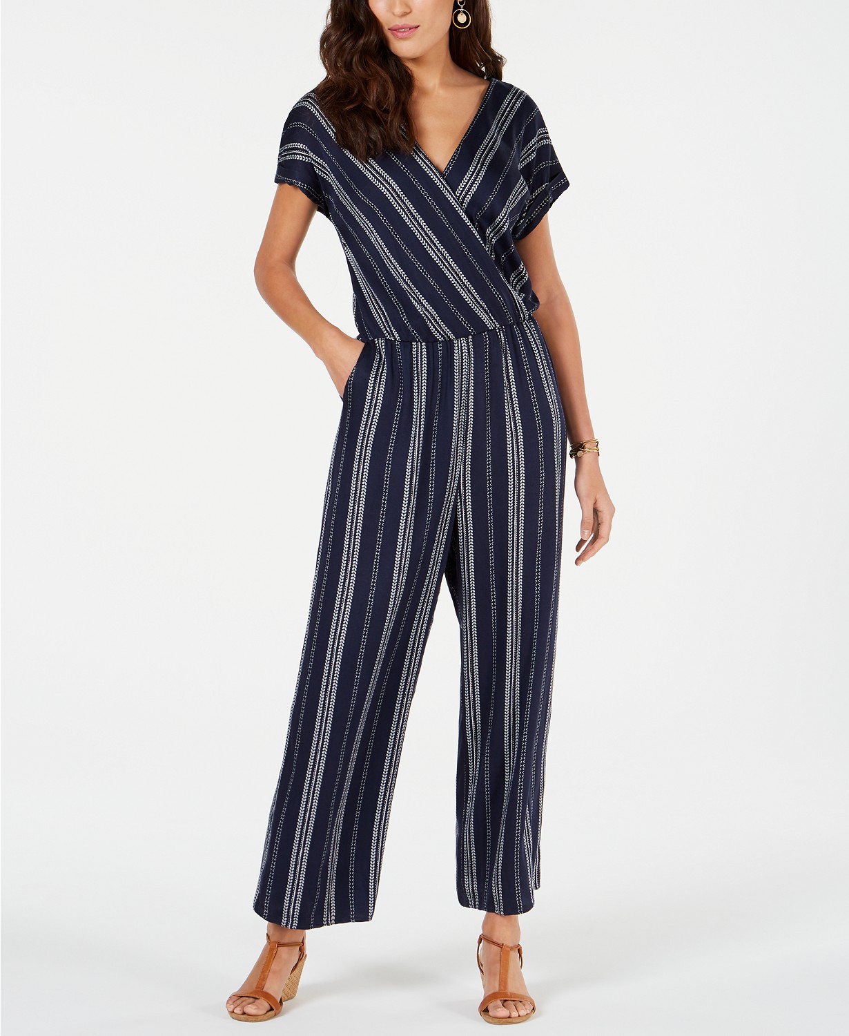 Striped V-Neck Jumpsuit, Created for Macy's