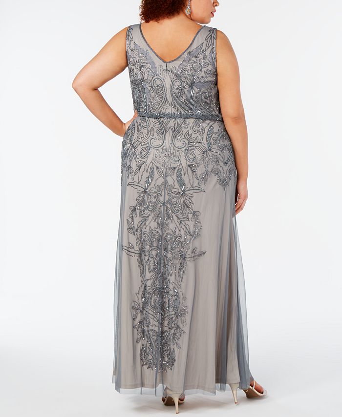 Adrianna Papell Plus Size Beaded Blouson Gown - Macy's