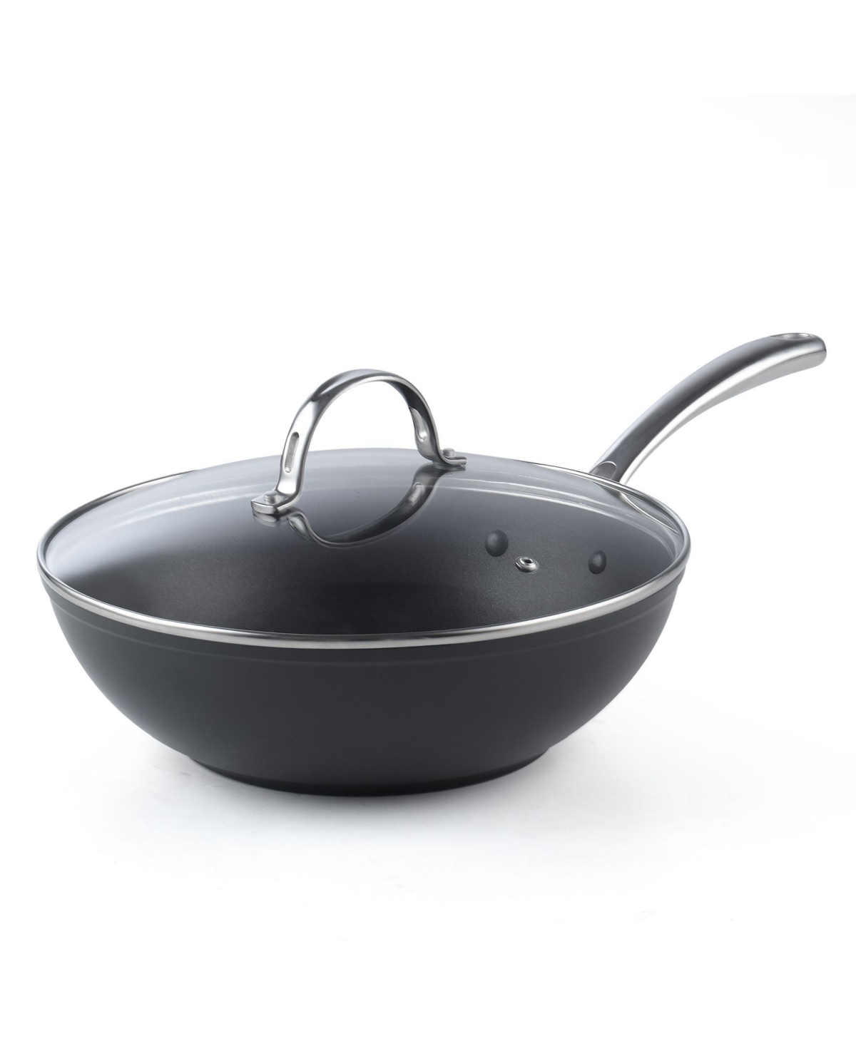 Cooks Standard 11-Inch Hard Anodized Nonstick Stir-Fry Wok Pan Deep Frying Pan with Glass Lid, Flat Bottom,- Black