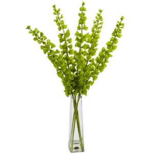 NEARLY NATURAL BELLS OF IRELAND SILK ARRANGEMENT IN PYRAMID GLASS VASE
