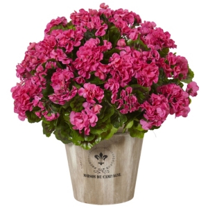 Nearly Natural Geranium Silk Flowering Plant in Farmhouse Planter Uv Resistant