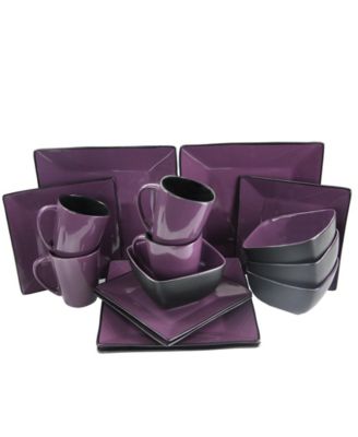 16pc Stoneware Berry Heart Square Dinnerware Set Purple - Elama