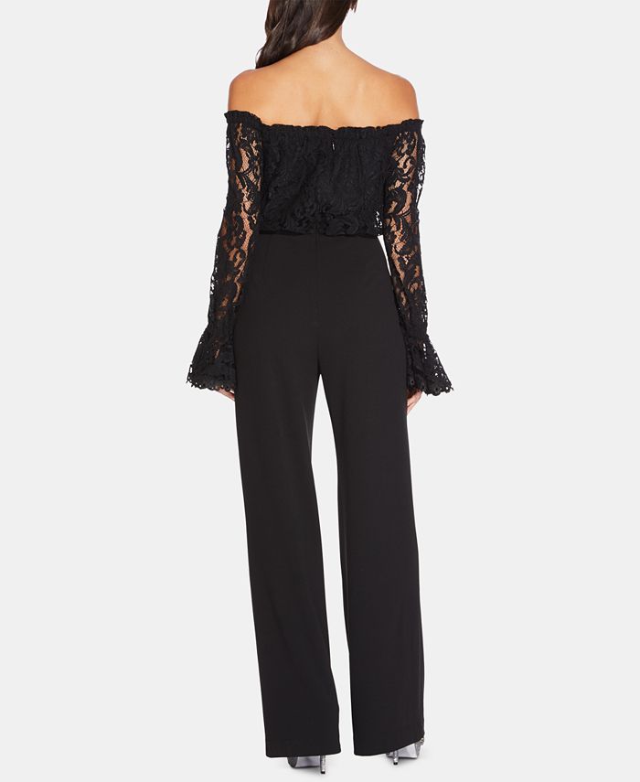 Adrianna Papell Off-The-Shoulder Lace Jumpsuit - Macy's