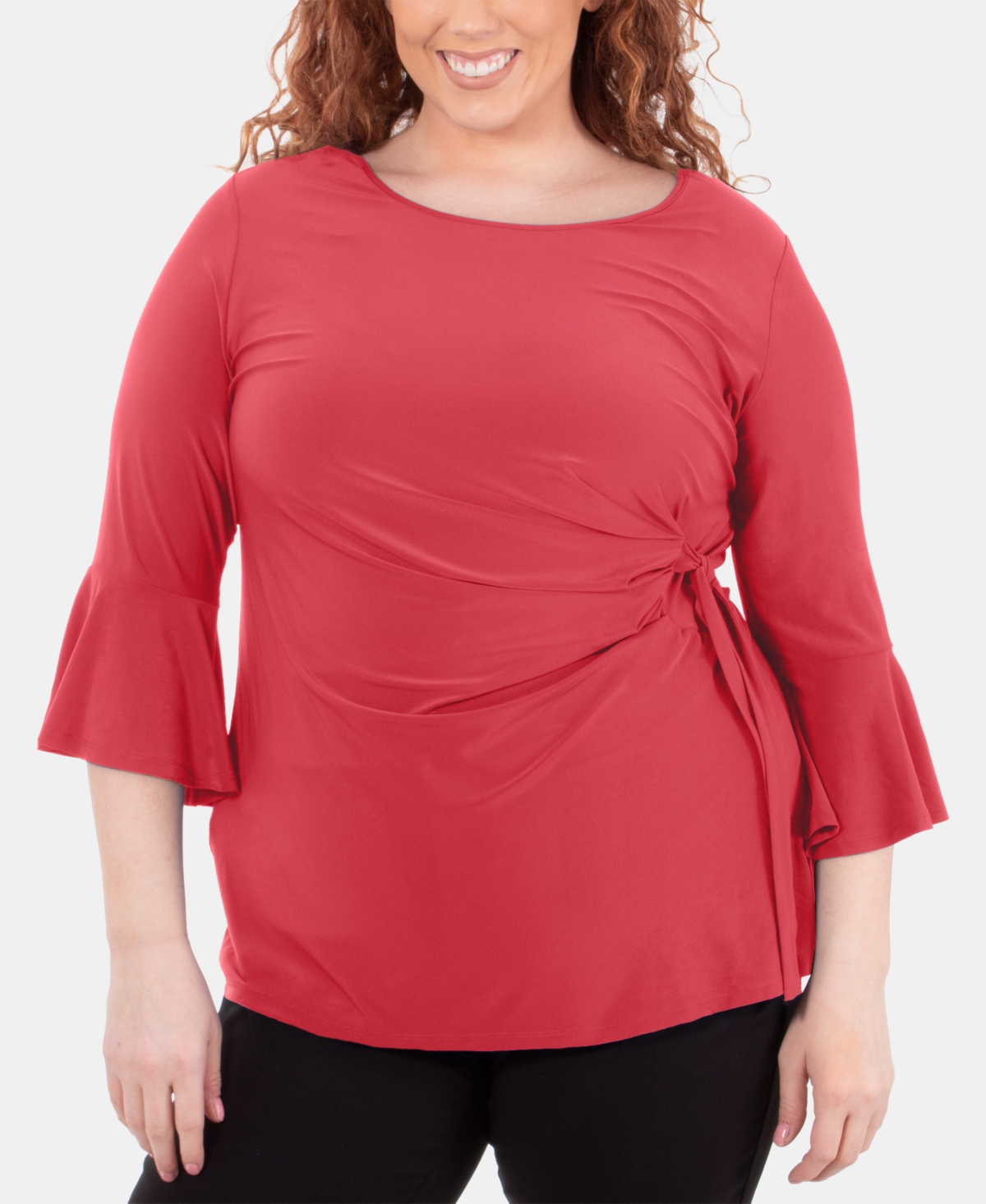 Plus Size Bell-Sleeve Side-Tie Top - Cayenne