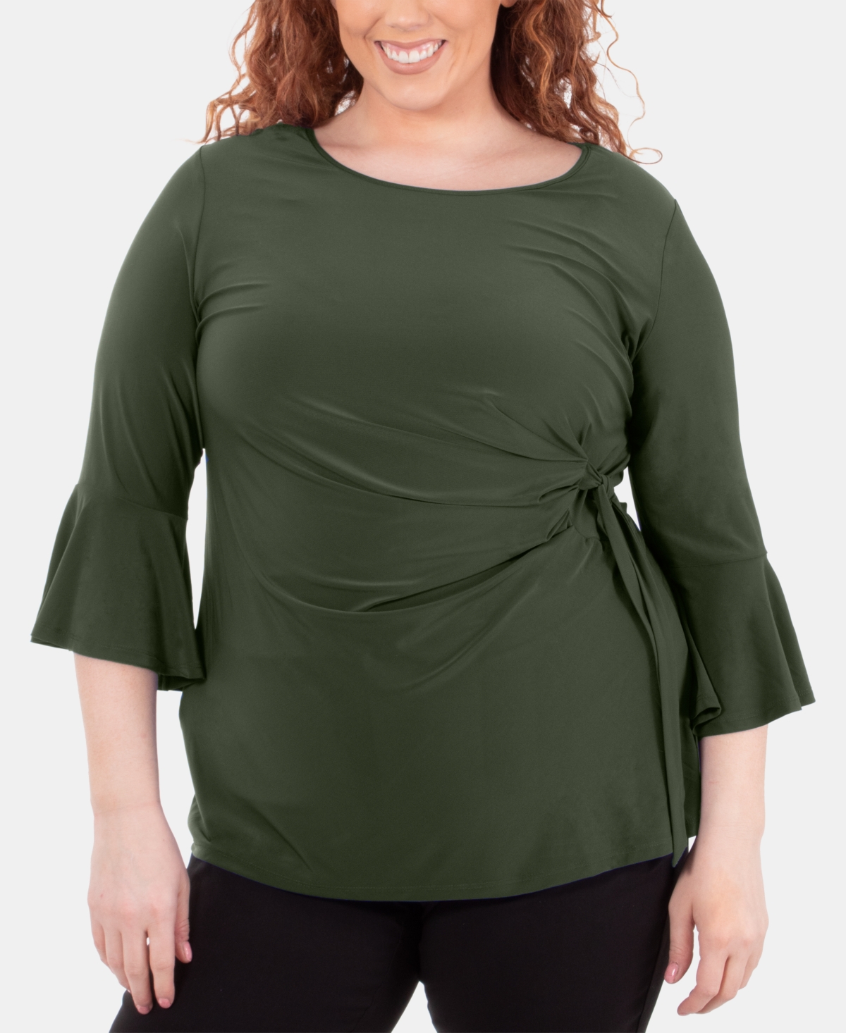 Plus Size Bell-Sleeve Side-Tie Top - Cayenne