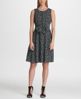 DKNY - Cap Sleeve Fit Flare with Tie Waist