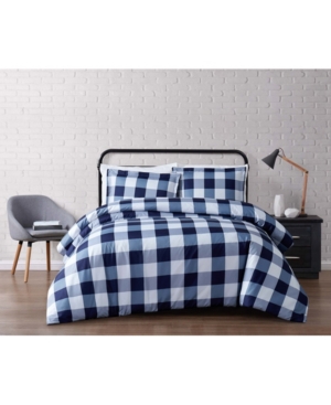 Truly Soft Everyday Buffalo Plaid King Duvet Set Bedding In Navy And White