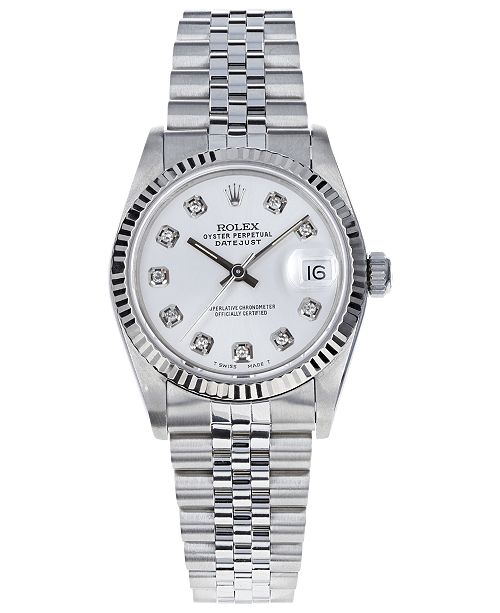 Pre Owned Rolex Women S Midsize Swiss Automatic Datejust Jubliee Diamond 18k White Gold Stainless Steel Bracelet Watch 31mm Reviews All Fine Jewelry Jewelry Watches Macy S