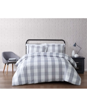 Truly Soft Everyday Buffalo Plaid King Duvet Set Bedding In Grey And White