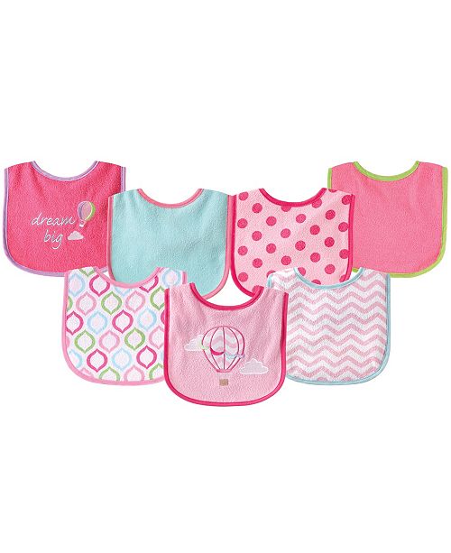 Luvable Friends Drooler Bibs With Waterproof Back 7 Pack Pink
