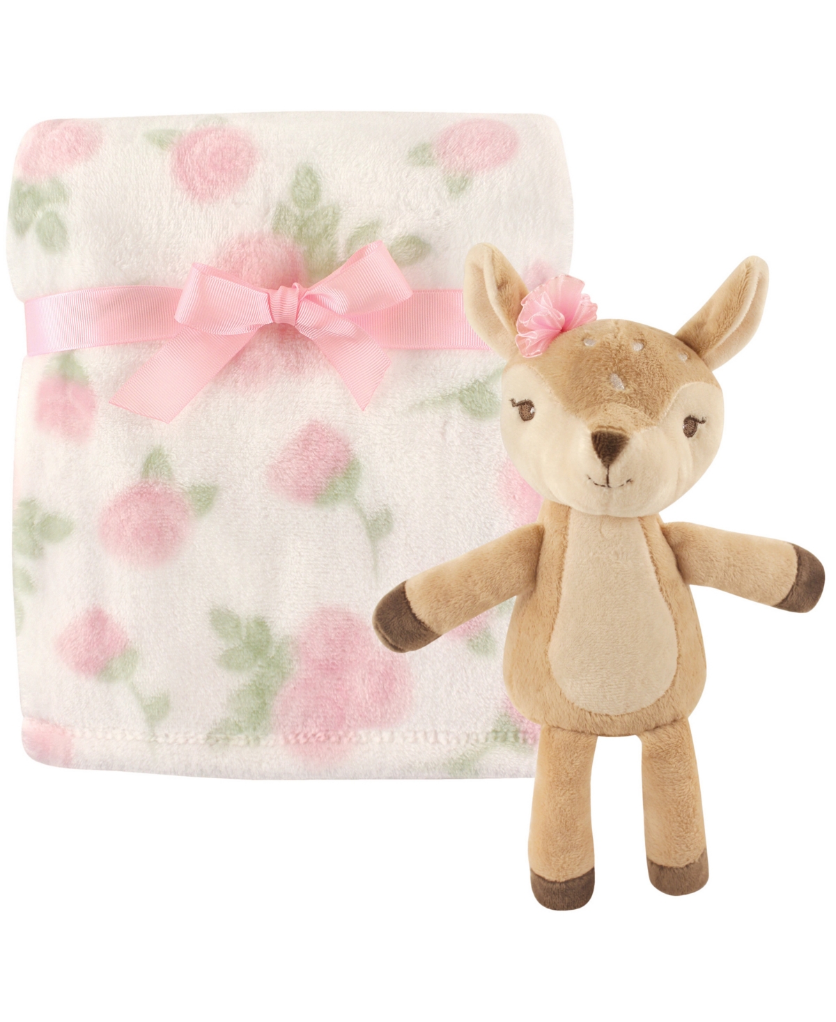 Hudson Baby Girls Plush Blanket with Toy