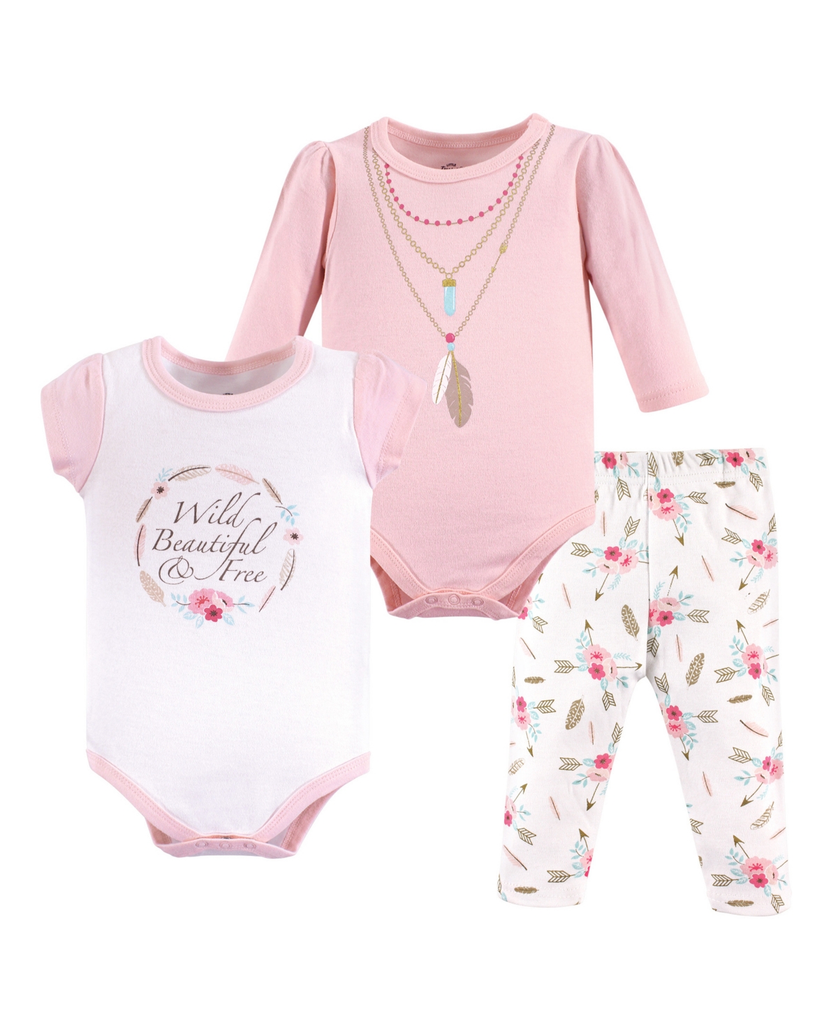Little Treasure Baby Girls Multi-Sleeve Bodysuit and Pant Outfit