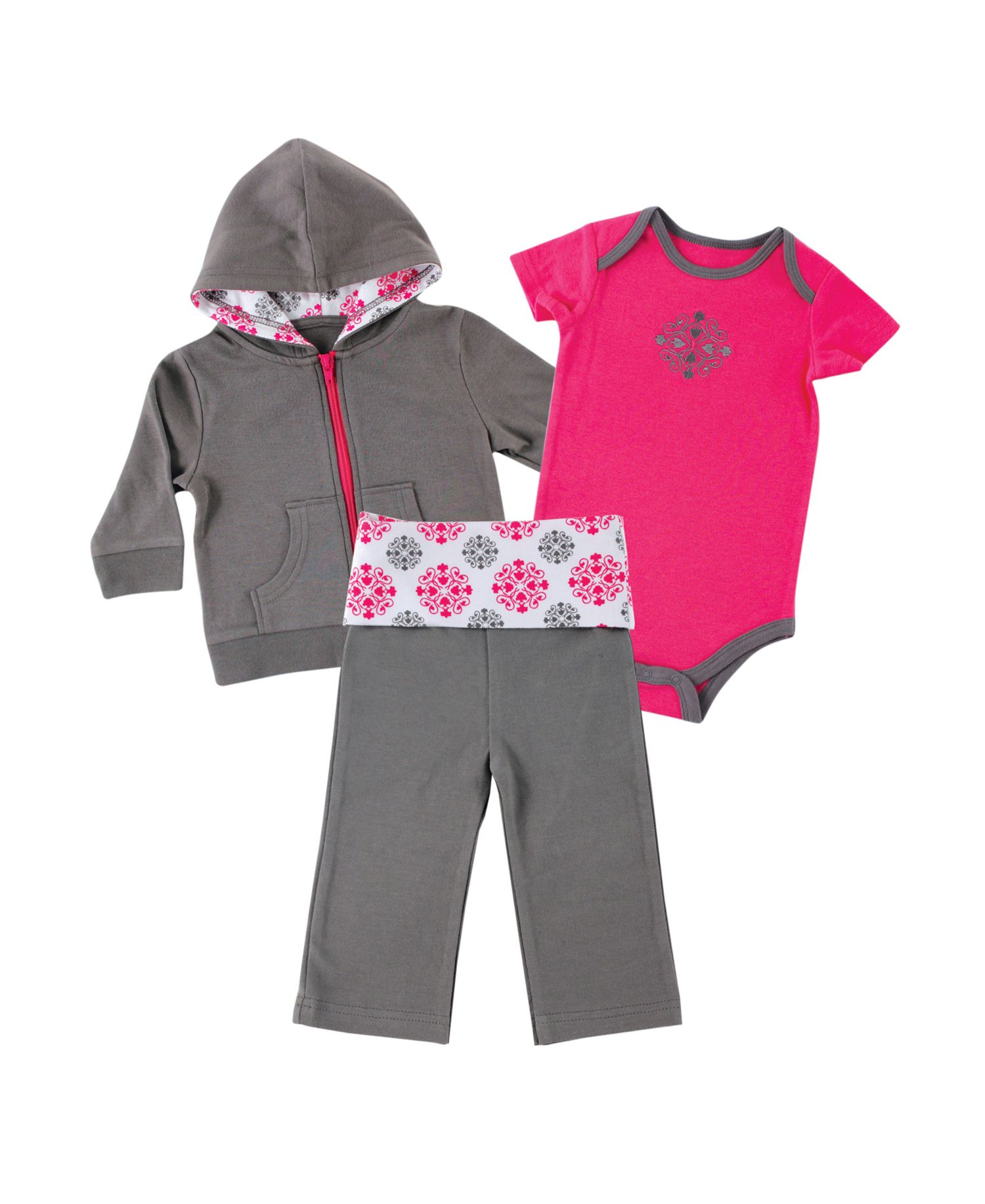 Baby Girls Cotton Hoodie, Bodysuit or Tee Top, and Pant