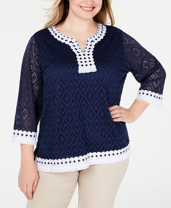 Alfred Dunner Plus Size Smooth Sailing Pointelle Top - Macy's