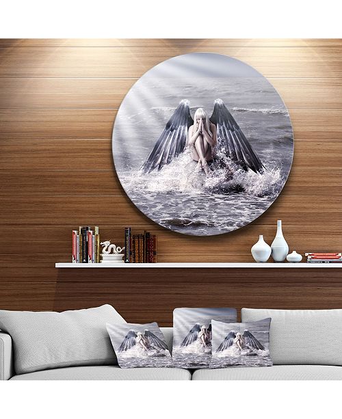 Design Art Designart Woman With Dark Angel Wings Beach Metal