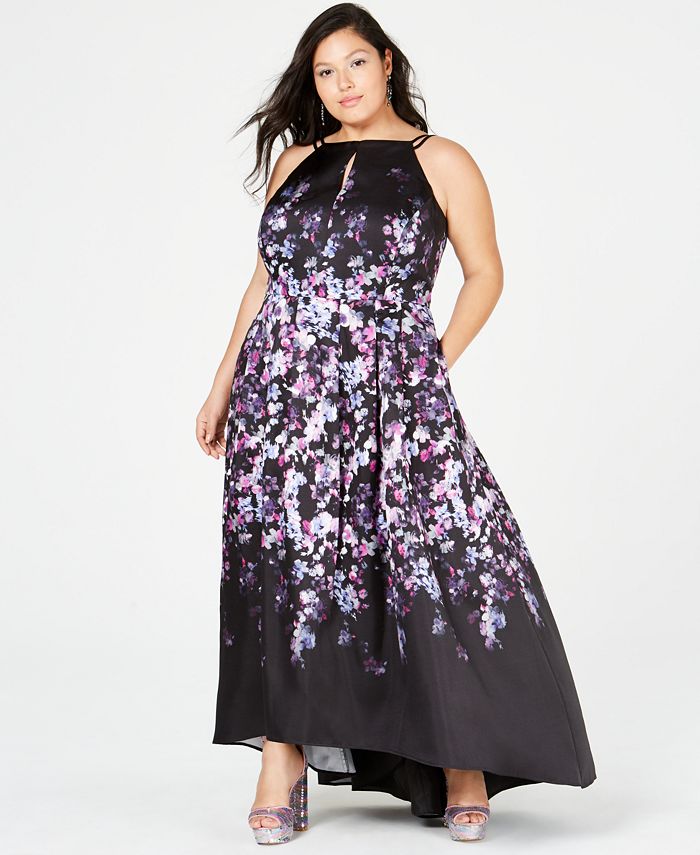 Morgan & Company Trendy Plus Size Mikado Floral-Print Gown - Macy's