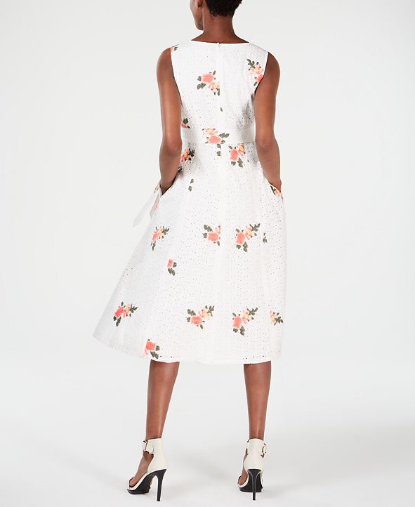 Calvin Klein Floral Embroidered Eyelet Fit & Flare Dress & Reviews - Dresses - Women - Macy&#39;s