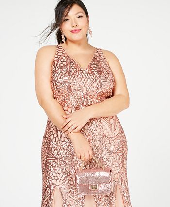 Nightway plus size on sale sequined mesh gown
