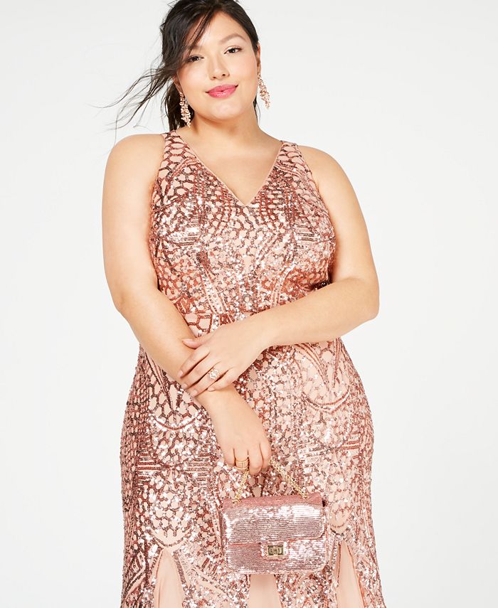 nightway plus size sequin flowy gown