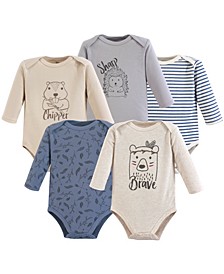 Baby Girls and Baby Boys Cotton Bodysuits, Long-Sleeve 5-Pack 