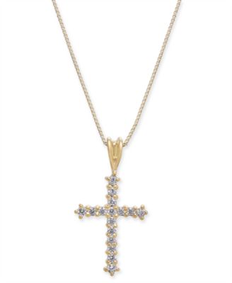 Macy's - Diamond Cross 18" Pendant Necklace (1/4 ct. t.w.) in 14k Gold