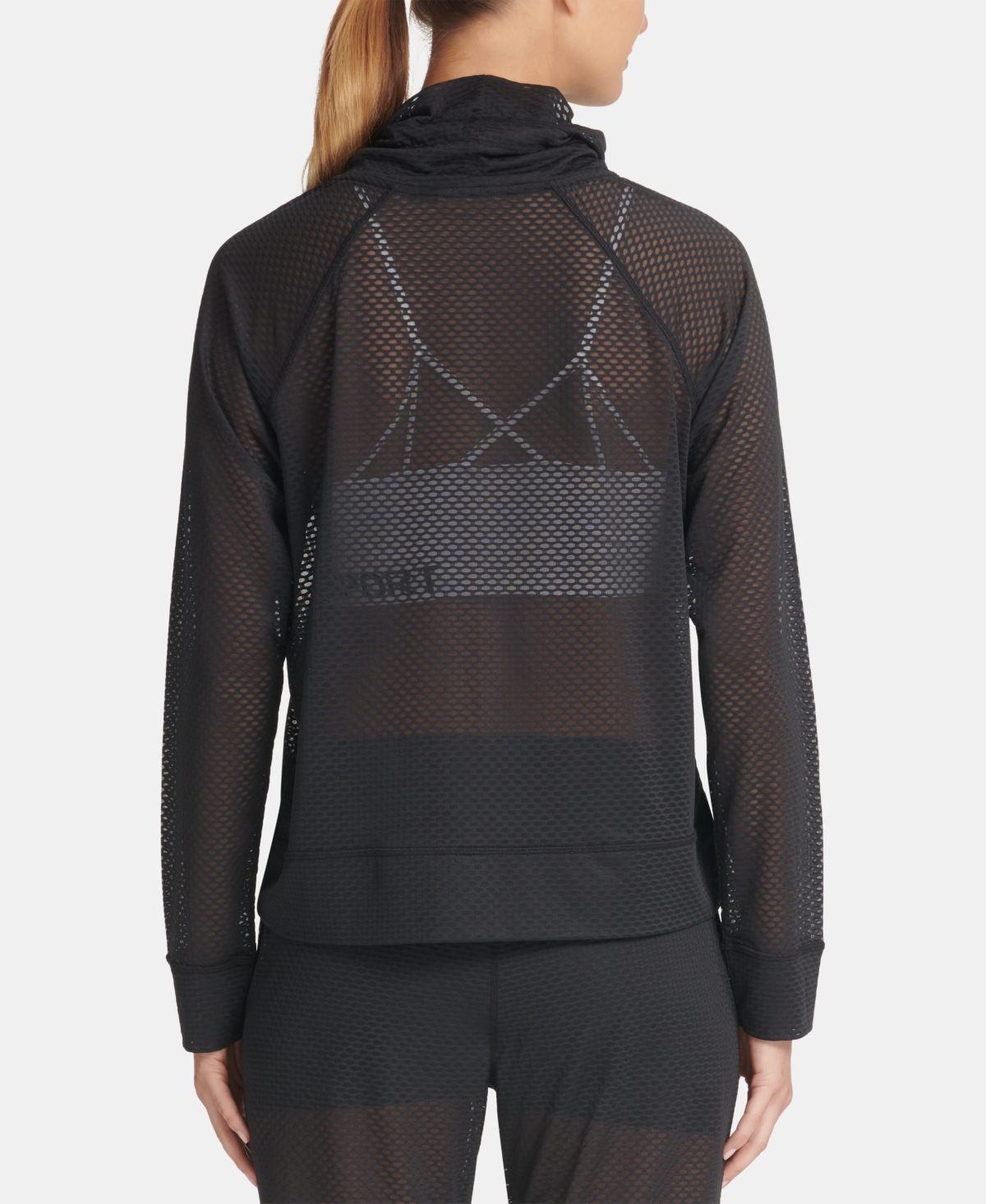 Dkny Sports Women's Honeycomb Mesh Funnel-Neck Pullover Top