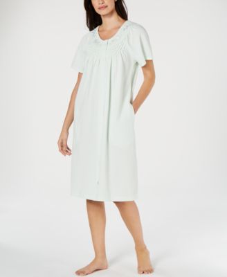 Miss Elaine - Flower-Embroidery Waffle-Knit Gripper Robe