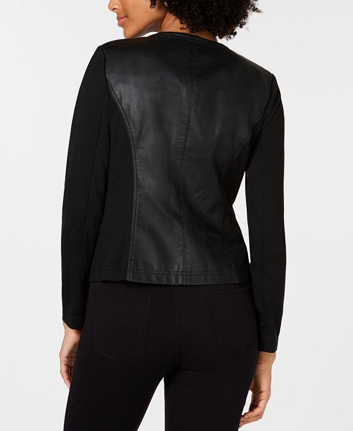 Alfani Faux-Leather Mixed-Media Jacket, Created for Macy's - Macy's