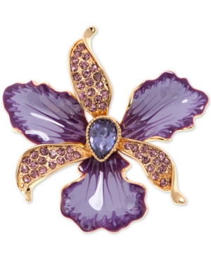 ANNE KLEIN GOLD-TONE COLORED CRYSTAL ORCHID PIN