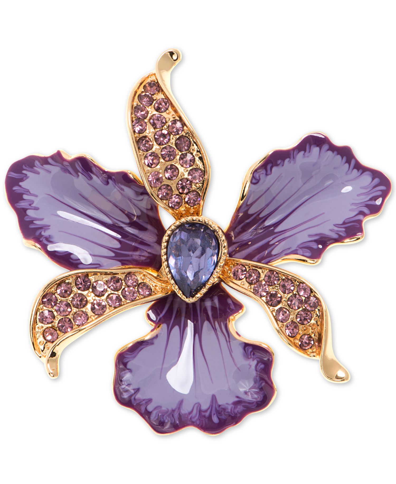Gold-Tone Colored Crystal Orchid Pin