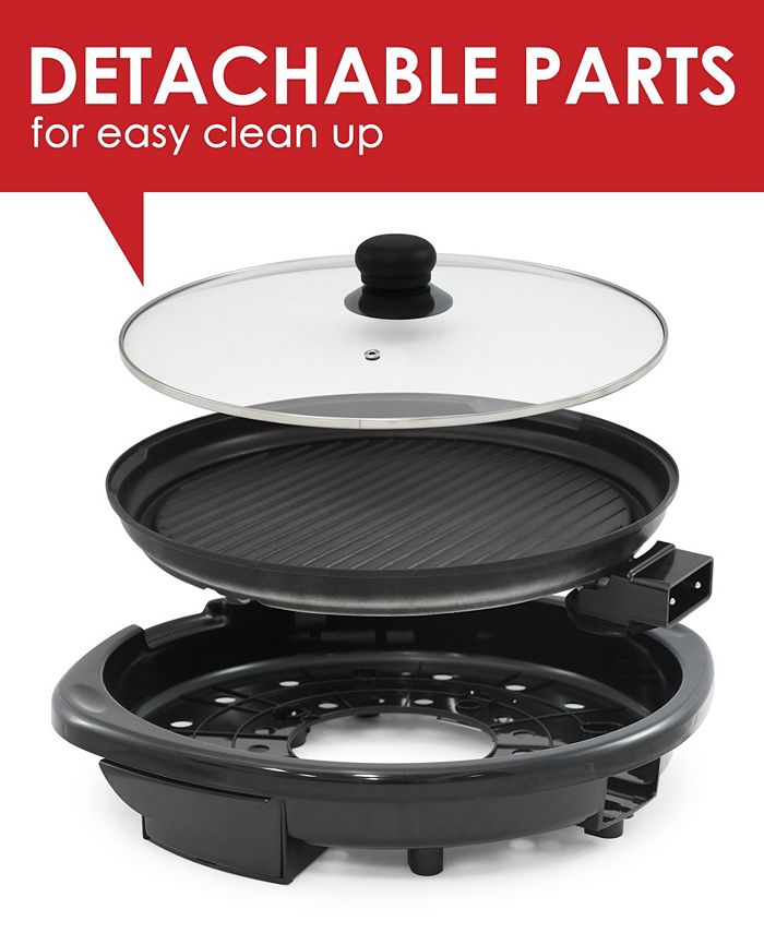 Elite Gourmet 14 inch Smokeless Indoor Electric BBQ Nonstick Grill with Glass Lid, Dishwasher