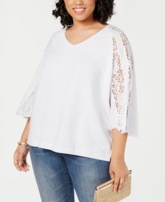 INC International Concepts - Plus Size Lace-Sleeve Sweater