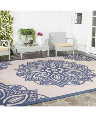 Courtyard CY6139 Beige and Navy 8' x 11' Sisal Weave Outdoor Area Rug