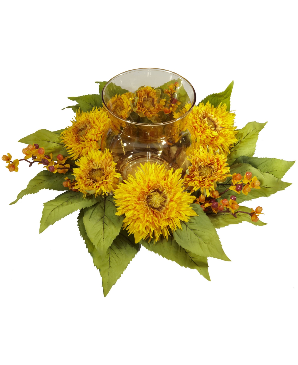NEARLY NATURAL GOLDEN SUNFLOWER CANDELABRUM SILK FLOWER ARRANGEMENT 
