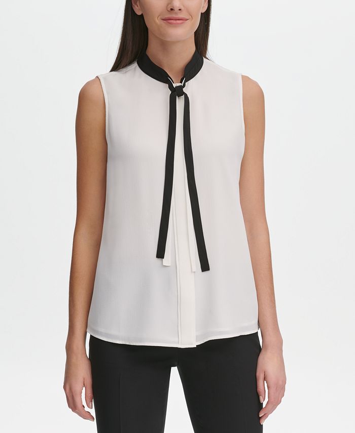 Tommy Hilfiger Sleeveless Tie-Neck Blouse, Created for Macy's & Reviews ...