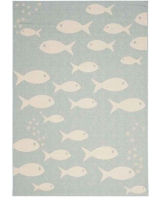 Courtyard CY6012 Aqua and Beige 5'3" x 7'7" Sisal Weave Outdoor Area Rug