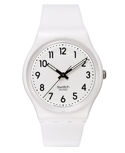 Swatch Watch, Unisex Swiss Just White White Strap 34mm GW151