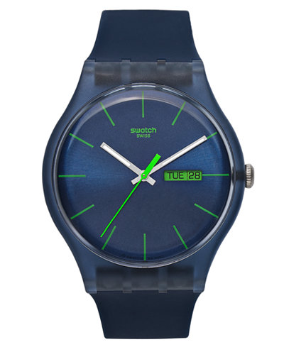 Swatch Watch, Unisex Swiss Blue Rebel Blue Silicone Strap 41mm SUON700