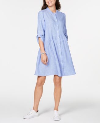 Tommy Hilfiger Linen Roll-Tab Shirtdress, Created for Macy's - Macy's