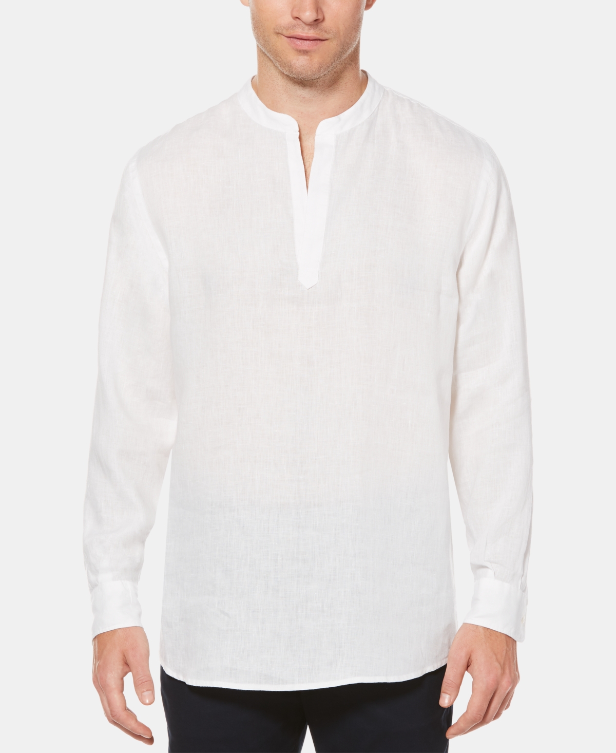 Men's Solid Linen Popover Long Sleeve Shirt - Bright White