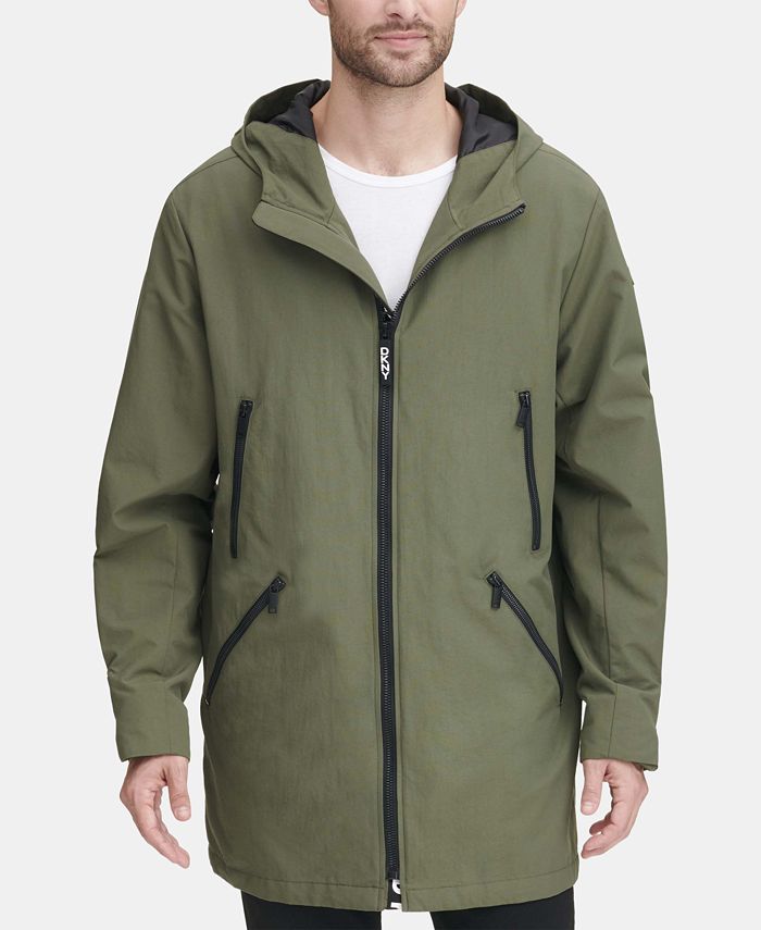 DKNY Men's 3/4-Length Hooded Rain Coat, Created for Macy's - Macy's